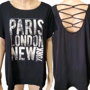 Lane Bryant Black London Paris New York Strappy Tee 14 16 NWOT